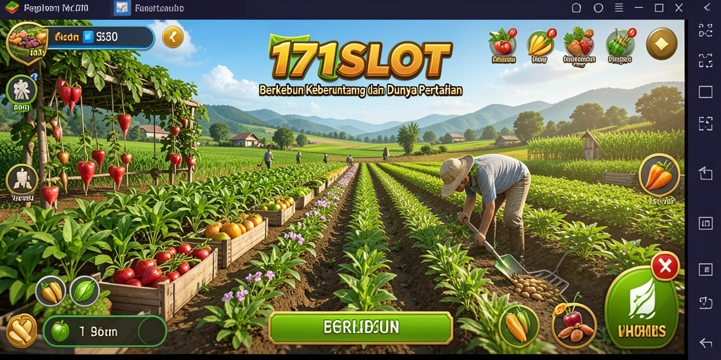 Tangkapan layar menunjukkan gameplay seru dalam 171SLOT dengan kebun yang rimbun.