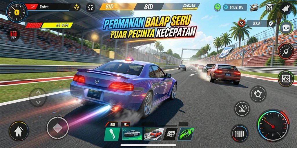Screenshot 8ID menampilkan aksi balap yang mendebarkan.