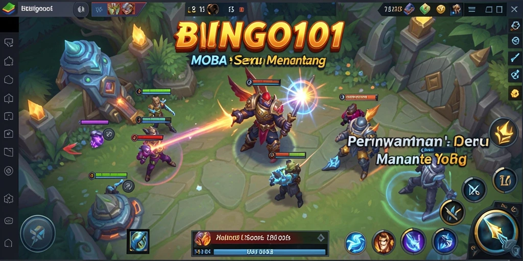 Tangkapan layar utama BINGO101 menampilkan aksi seru dalam permainan MOBA.