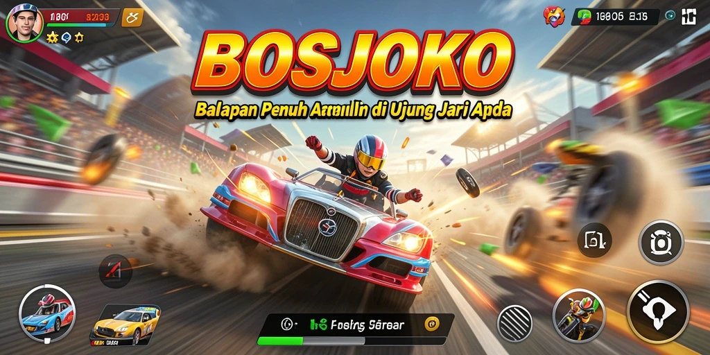Gameplay BOSJOKO dengan balapan seru dan grafis menawan.