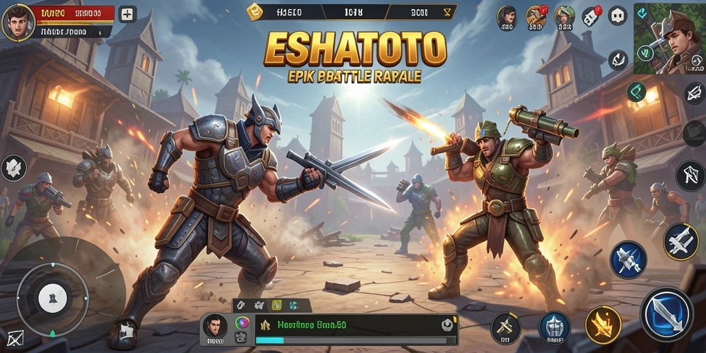 Screenshot utama ESHATOTO menampilkan aksi intens dalam pertempuran Battle Royale.