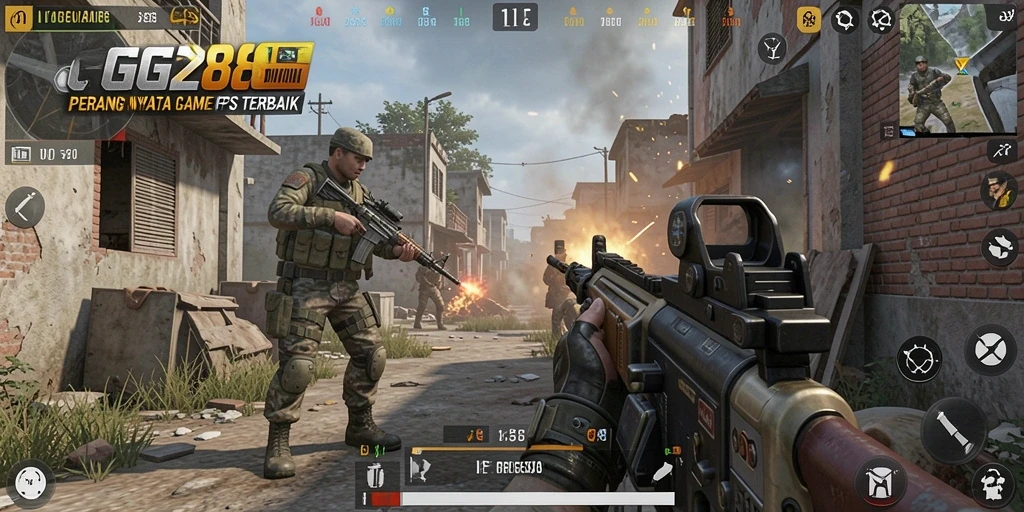 Screenshot gameplay GG288 menampilkan aksi intens di medan perang.