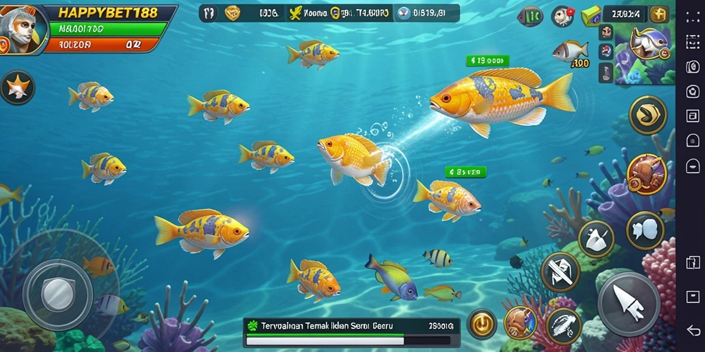 Gameplay seru Tembak Ikan dengan ikan beragam dan senjata menarik.