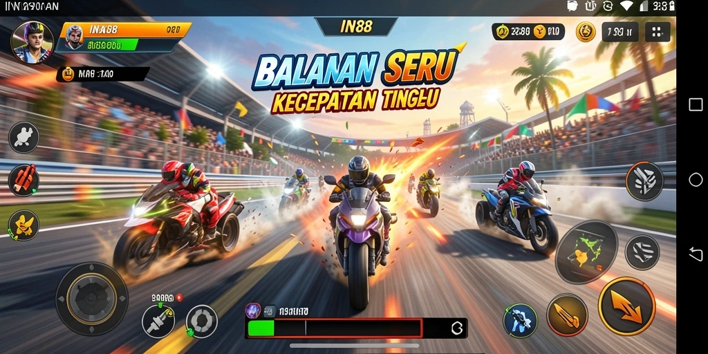 Tampilan gameplay balapan menegangkan di IN88 dengan grafik luar biasa.