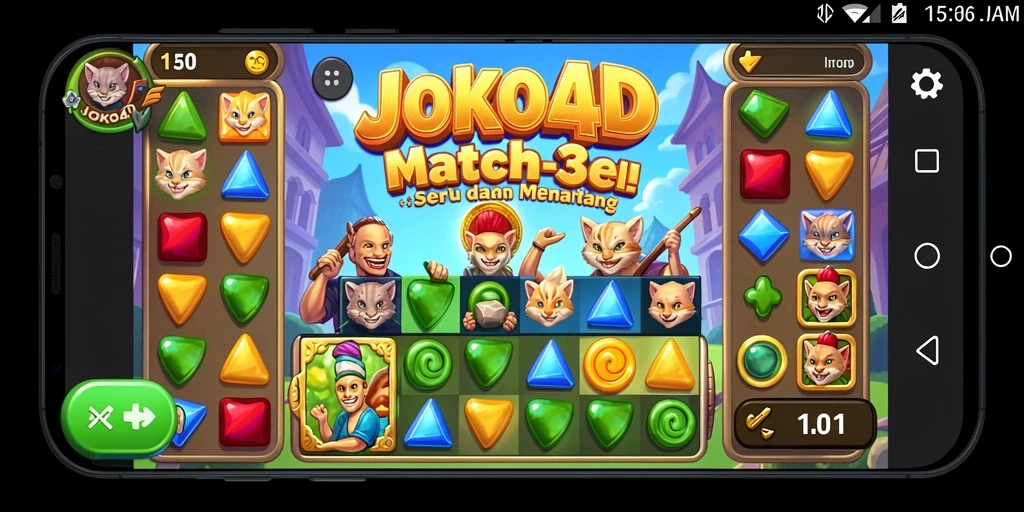 Tampilan gameplay JOKO4D dengan level Match-3 yang menarik.