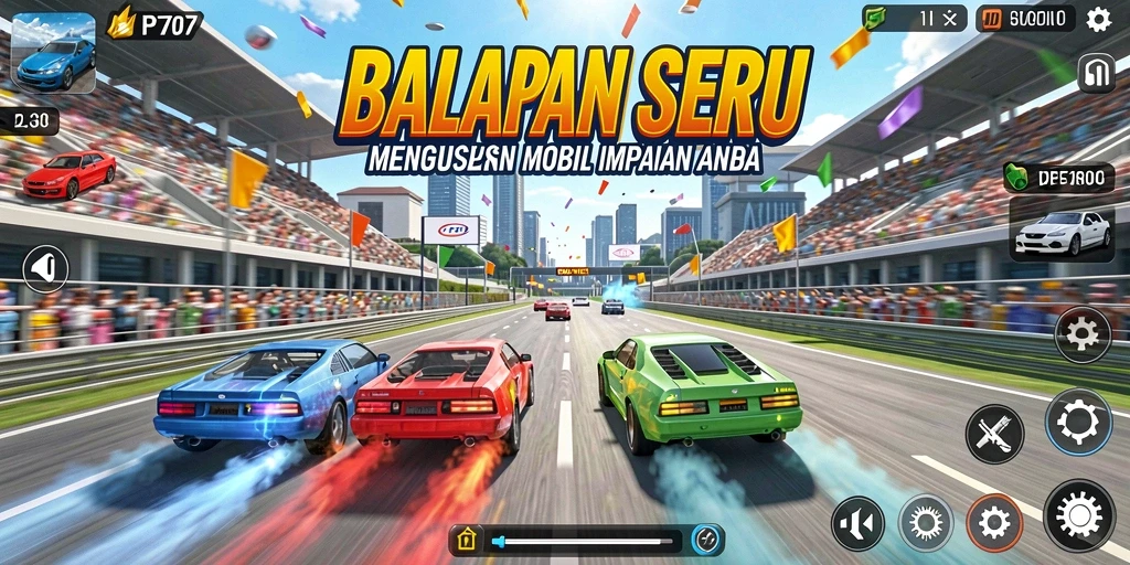 Tangkapan layar utama menampilkan aksi balapan dalam PT707.