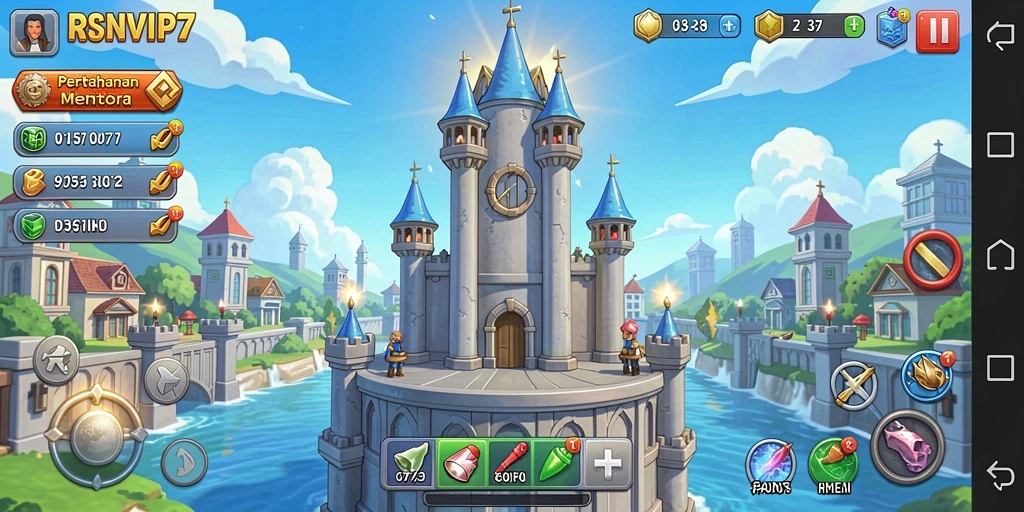 Screenshot gameplay RSNVIP7 menampilkan pertahanan menara yang seru.