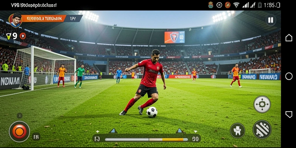 Tampilan gameplay menyerupai pertandingan sepak bola nyata.